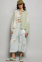 Load image into Gallery viewer, POL Patterned Patchwork and Crochet Detail Top in Mint Multi