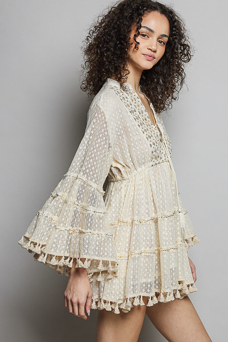 flare dress mini POL Fringe and Tassel Embroidered in Natural M Dolce & Gabbana Long-Sleeve Mauve-Rose (RosyBrown) Colour:Cream Effortlessly elevate this dress