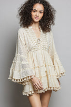 Load image into Gallery viewer, POL Fringe and Tassel Embroidered Mini Flare Dress in Natural ON ORDER