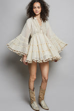 Load image into Gallery viewer, POL Fringe and Tassel Embroidered Mini Flare Dress in Natural ON ORDER