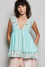 Load image into Gallery viewer, POL V Neck Sleeveless Thermal Top with Contrasting Detail in Aqua