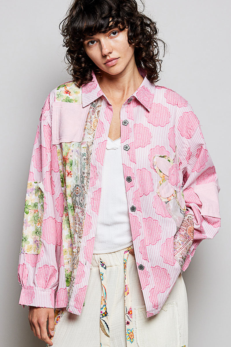 POL Woven Mixed Floral Detailed Top in Pink – June Adel