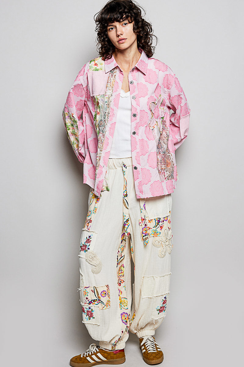 POL Woven Mixed Floral Detailed Top in Pink – June Adel