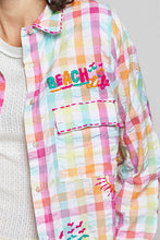 Load image into Gallery viewer, POL Sunset Paradise Embroidered Plaid Shirt in Pink Multi