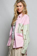 Load image into Gallery viewer, POL Stiped Twill Top with Crochet Embroidery in Pink Stripe Multi