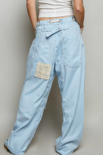 Load image into Gallery viewer, POL Striped Twill Barrel Pants with Mixed Patches in Denim Striped