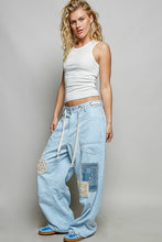Load image into Gallery viewer, POL Striped Twill Barrel Pants with Mixed Patches in Denim Striped
