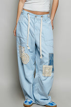 Load image into Gallery viewer, POL Striped Twill Barrel Pants with Mixed Patches in Denim Striped