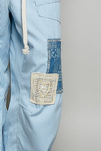 Load image into Gallery viewer, POL Striped Twill Barrel Pants with Mixed Patches in Denim Striped