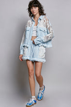 Load image into Gallery viewer, POL Floral Print Gauze and Lace Jacket in Sky Blue Floral ON ORDER