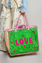 Load image into Gallery viewer, POL Quilted LOVE Tote in Green Multi