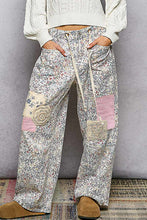 Load image into Gallery viewer, POL Floral Twill Barrel Pants with Mixed Patches in Floral Multi