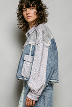 Load image into Gallery viewer, POL Floral Print and Crochet Panel Jacket in Denim Multi