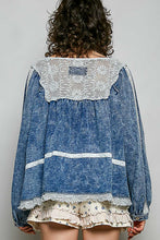 Load image into Gallery viewer, POL OVERSIZED French Terry Knit and Lace Top in Denim