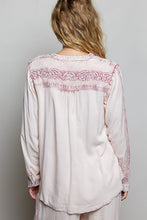 Load image into Gallery viewer, POL Embroidered Yoke Button Front Blouse in Rose Pink