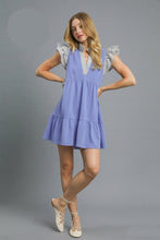 Load image into Gallery viewer, Umgee French Terry Mini Dress with Contrasting Stripe Details in Peri Blue