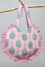 Load image into Gallery viewer, POL Ruffle Trim Quilted Heart Tote Bag in Pink Multi