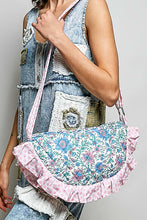 Load image into Gallery viewer, POL Ruffle Trim Quilted Cotton Crossbody Bag in Blue Multi