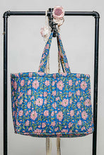 Load image into Gallery viewer, POL Hand Block Print Quilted Cotton Tote Bag in Blue Multi