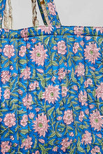 Load image into Gallery viewer, POL Hand Block Print Quilted Cotton Tote Bag in Blue Multi