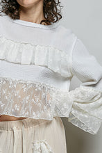 Load image into Gallery viewer, POL Gauze and Sheer Lace Top in Off White