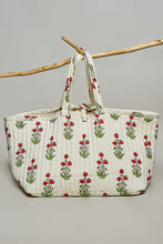 Load image into Gallery viewer, POL Jumbo Quilted Cotton Drawstring Tote Bag in Ivory Multi