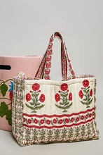 Load image into Gallery viewer, POL Hand Block Print Quilted Cotton Tote Bag in Cream Multi