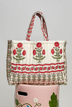 Load image into Gallery viewer, POL Hand Block Print Quilted Cotton Tote Bag in Cream Multi