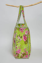 Load image into Gallery viewer, POL Mixed Print Quilted Velvet Tote in Lime