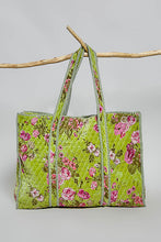 Load image into Gallery viewer, POL Mixed Print Quilted Velvet Tote in Lime