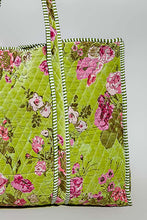 Load image into Gallery viewer, POL Mixed Print Quilted Velvet Tote in Lime