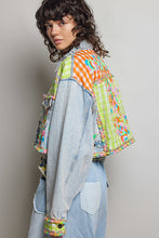 Load image into Gallery viewer, POL Plaid Contrast Denim Jacket Top With Hand-Embroidered Details in Denim