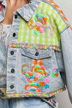 Load image into Gallery viewer, POL Plaid Contrast Denim Jacket Top With Hand-Embroidered Details in Denim