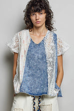 Load image into Gallery viewer, POL Floral Lace French Terry Top in Denim