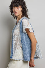 Load image into Gallery viewer, POL Floral Lace French Terry Top in Denim