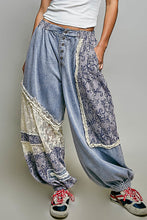Load image into Gallery viewer, POL Denim and Print Crochet Ruffle Detailed Joggers in Denim