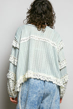 Load image into Gallery viewer, POL Textured Knit Top with Ruffle Detailed Mixed Lace in Mint Sage