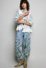 Load image into Gallery viewer, POL Mixed Prints and Ruffle Detailed Top in White/Blue Multi