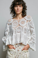 Load image into Gallery viewer, POL Floral Eyelet Crochet Knit Top in White