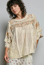 Load image into Gallery viewer, POL Floral Ruffle Zip Accent Ribbed Top in Natural
