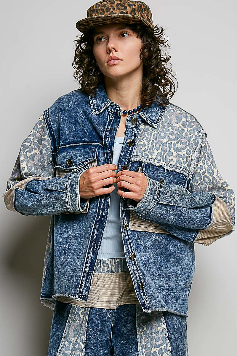 POL French Terry Patchwork Jacket in Indigo – June Adel