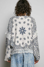 Load image into Gallery viewer, POL Mixed Pattern Knit Sweater with Lace Details in Cream/Blue Multi