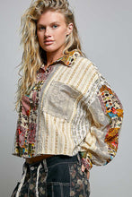 Load image into Gallery viewer, POL CROPPED Mixed Print and Crochet Top in Natural Pink Multi