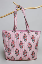 Load image into Gallery viewer, POL Quilted Jumbo Woven Tote in Pink Stripe