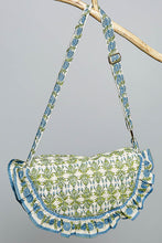 Load image into Gallery viewer, POL Ruffle Trim Quilted Cotton Crossbody Bag in Green Multi