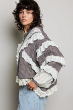 Load image into Gallery viewer, POL Ruffle Detailed Mixed Lace Top in Ghost Grey