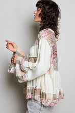 Load image into Gallery viewer, POL Baby Doll Top with Mixed Print Ruffle Details in Vanilla Cream