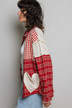Load image into Gallery viewer, POL Plaid Patchwork and Lace Heart Pockets Top in Red Multi