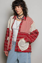 Load image into Gallery viewer, POL Plaid Patchwork and Lace Heart Pockets Top in Red Multi