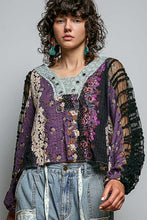Load image into Gallery viewer, POL Contrasting Mixed Fabric Peasant Top in Black